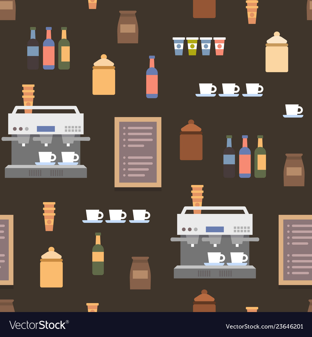 Coffee flat elements seamless cartoon pattern