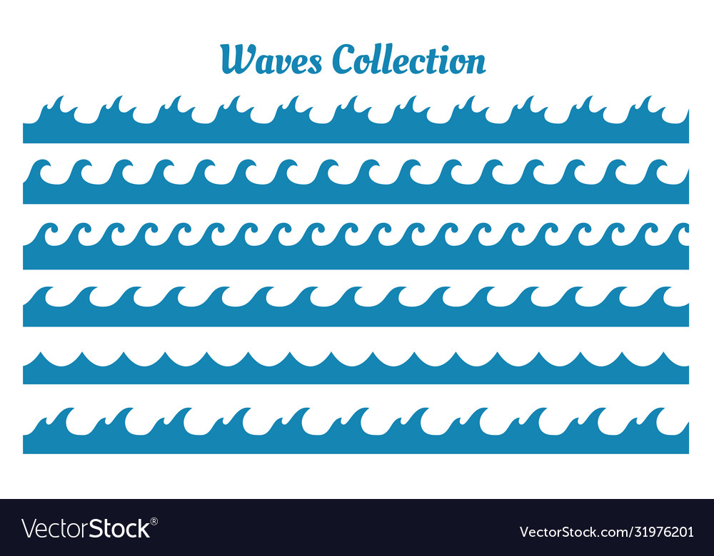 Different style sea waves patterns set six