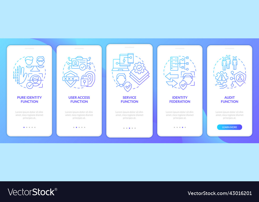 Functions blue gradient onboarding mobile app vector image Functions blue gradient onboarding mobile app