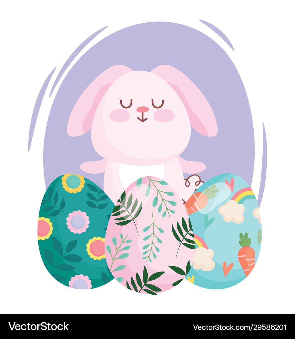 Happy easter cute rabbit with painted eggs Vector Image