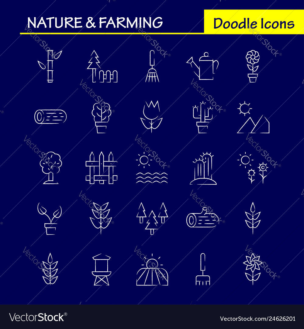 Nature and farming hand drawn icon pack