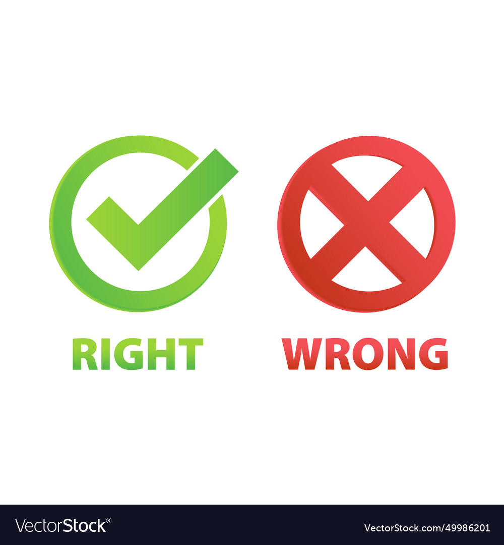 Right and wrong decision with checkmark cross vector image Right and wrong decision with checkmark cross