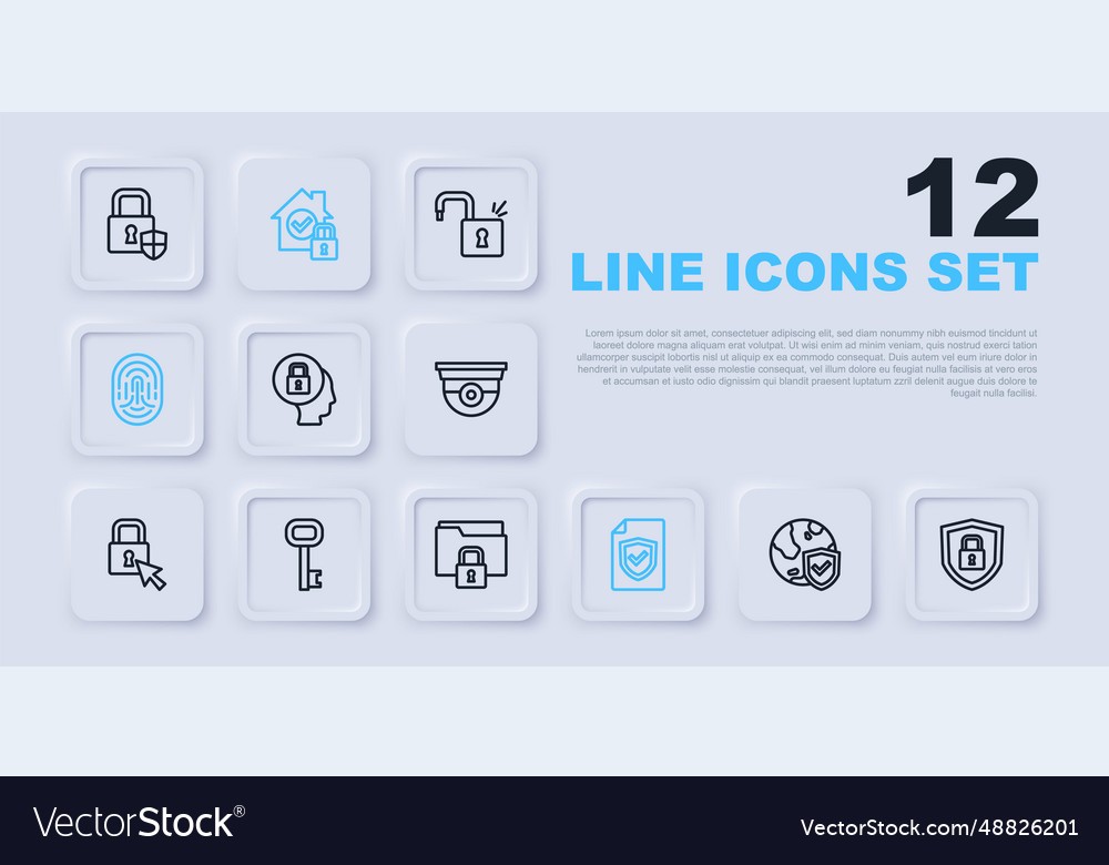 Set line shield with world globe security lock vector image Set line shield with world globe security lock