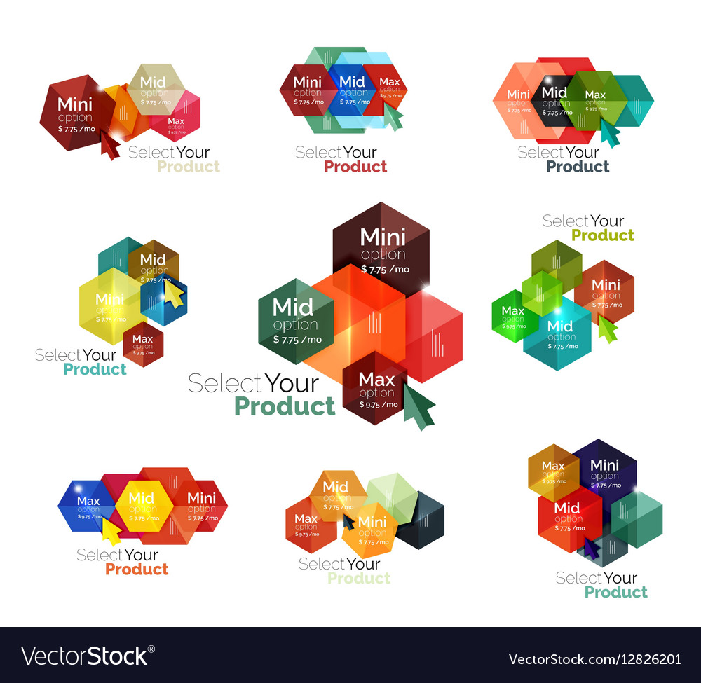 Set of hexagon navigation option diagrams