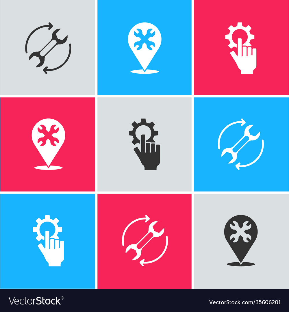 Set wrench and arrows as workflow location Vector Image Set wrench and arrows as workflow location