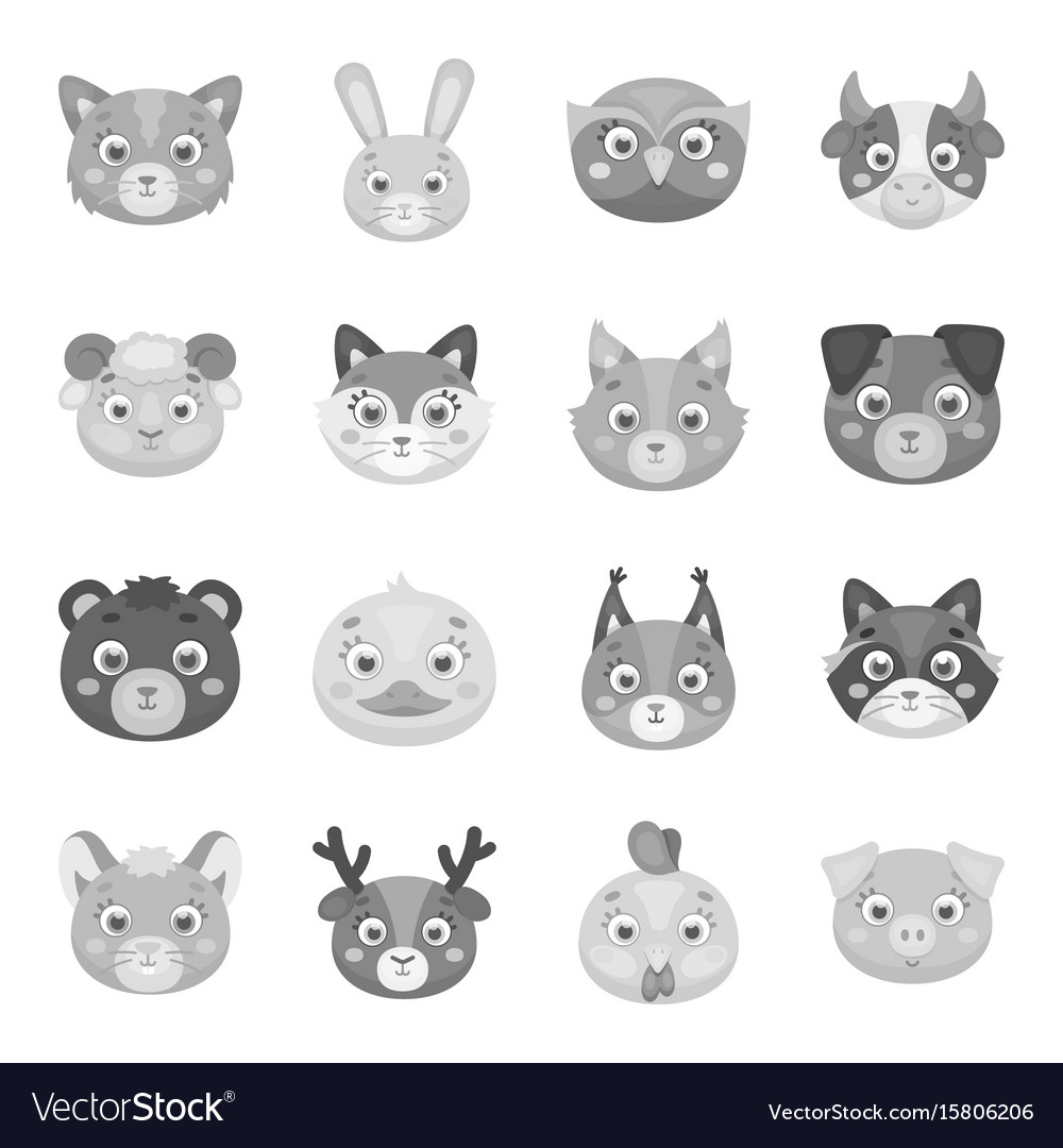 Animal muzzle set icons in monochrome style big