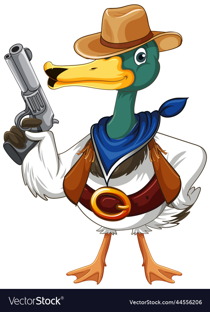 Cartoon duck wearing cowboy costume Royalty Free Vector