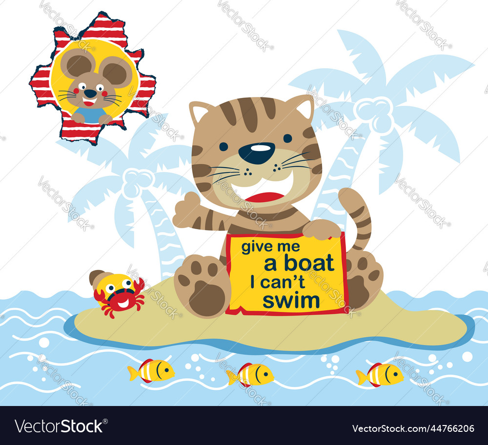 Cat in island ask for help with smiling rat vector image Cat in island ask for help with smiling rat