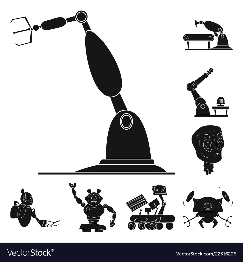 Design of robot and factory sign set vector image Design of robot and factory sign set