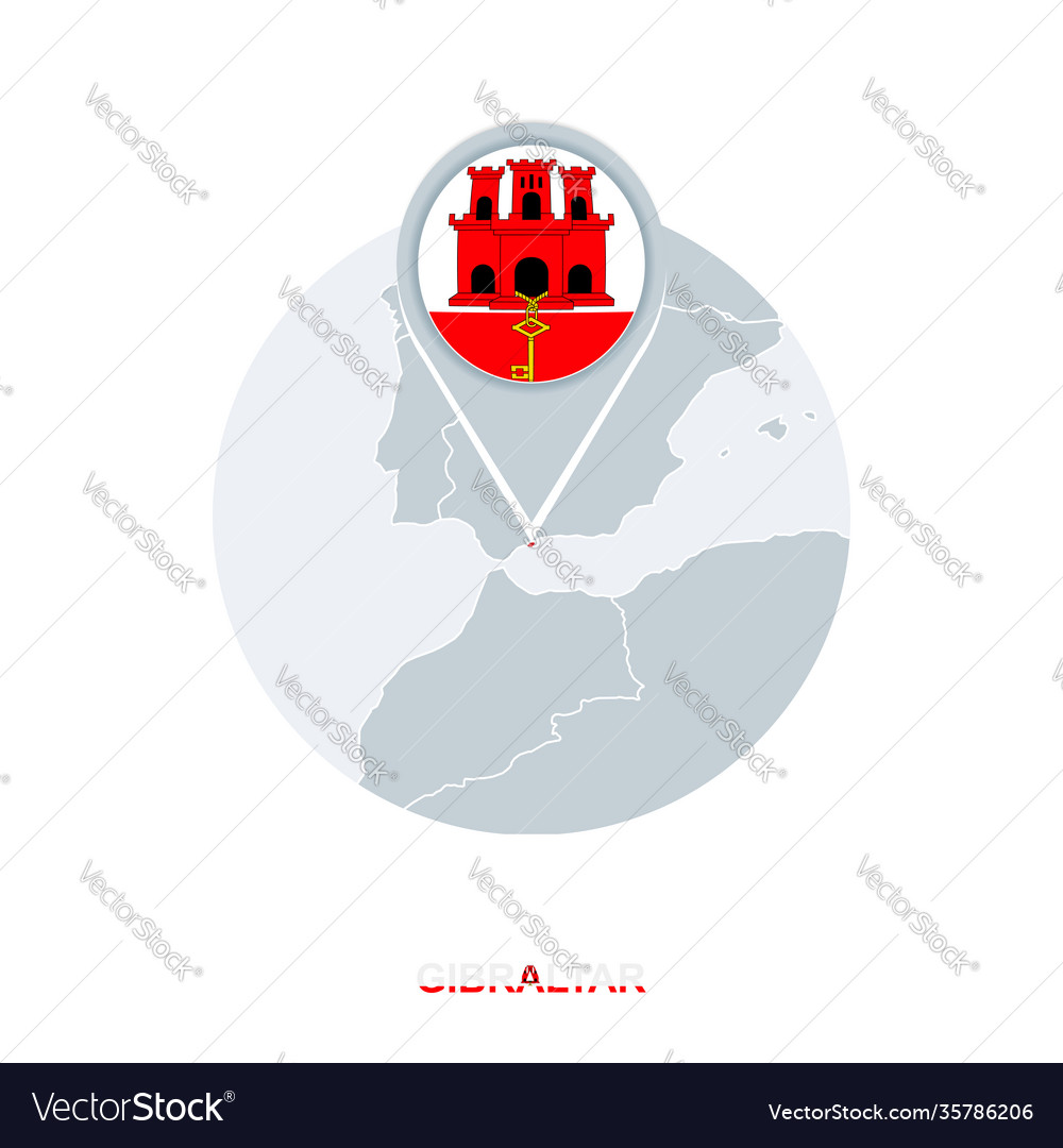 Gibraltar map and flag icon with highlighted