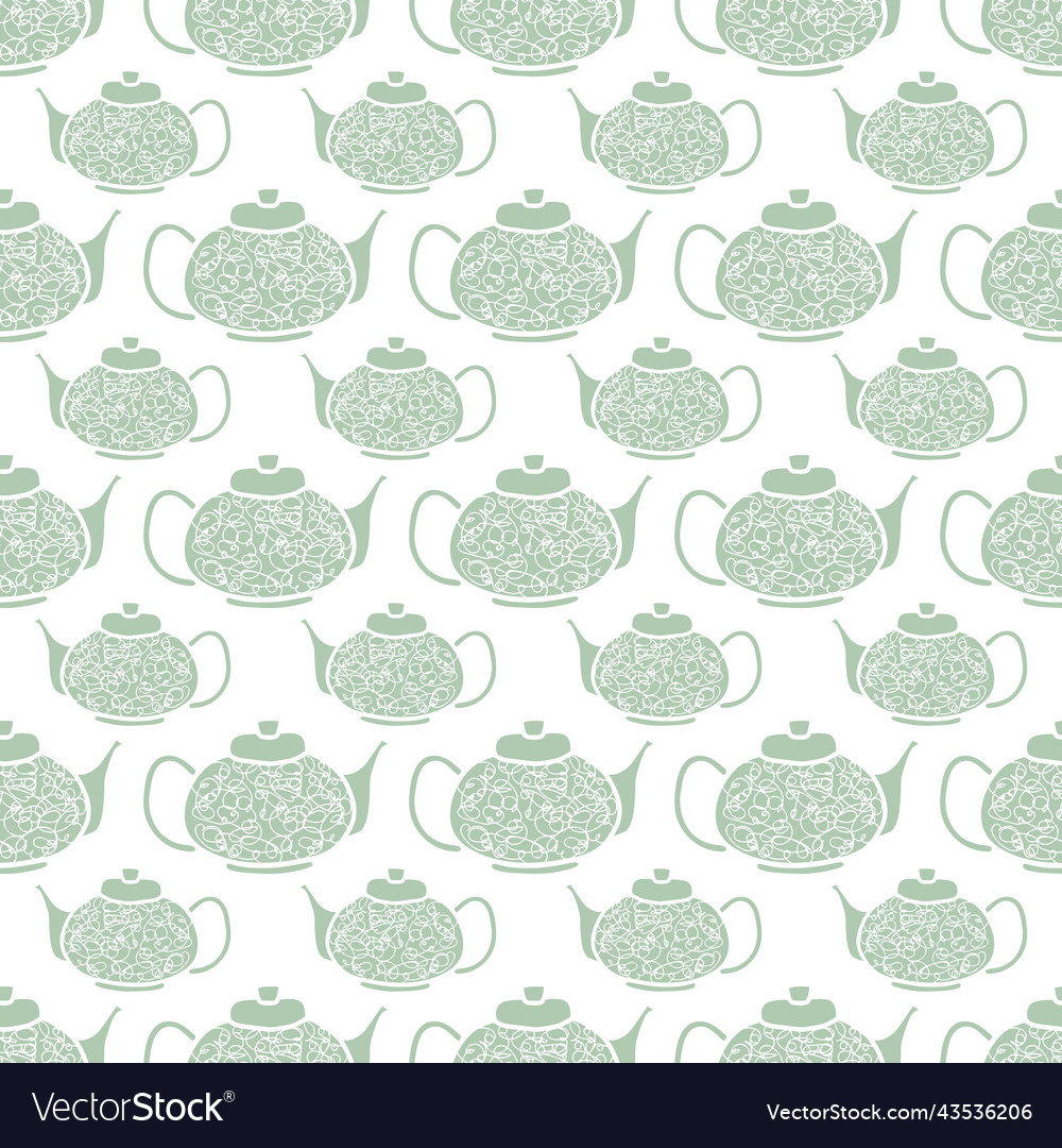 Green teapots seamless pattern print background