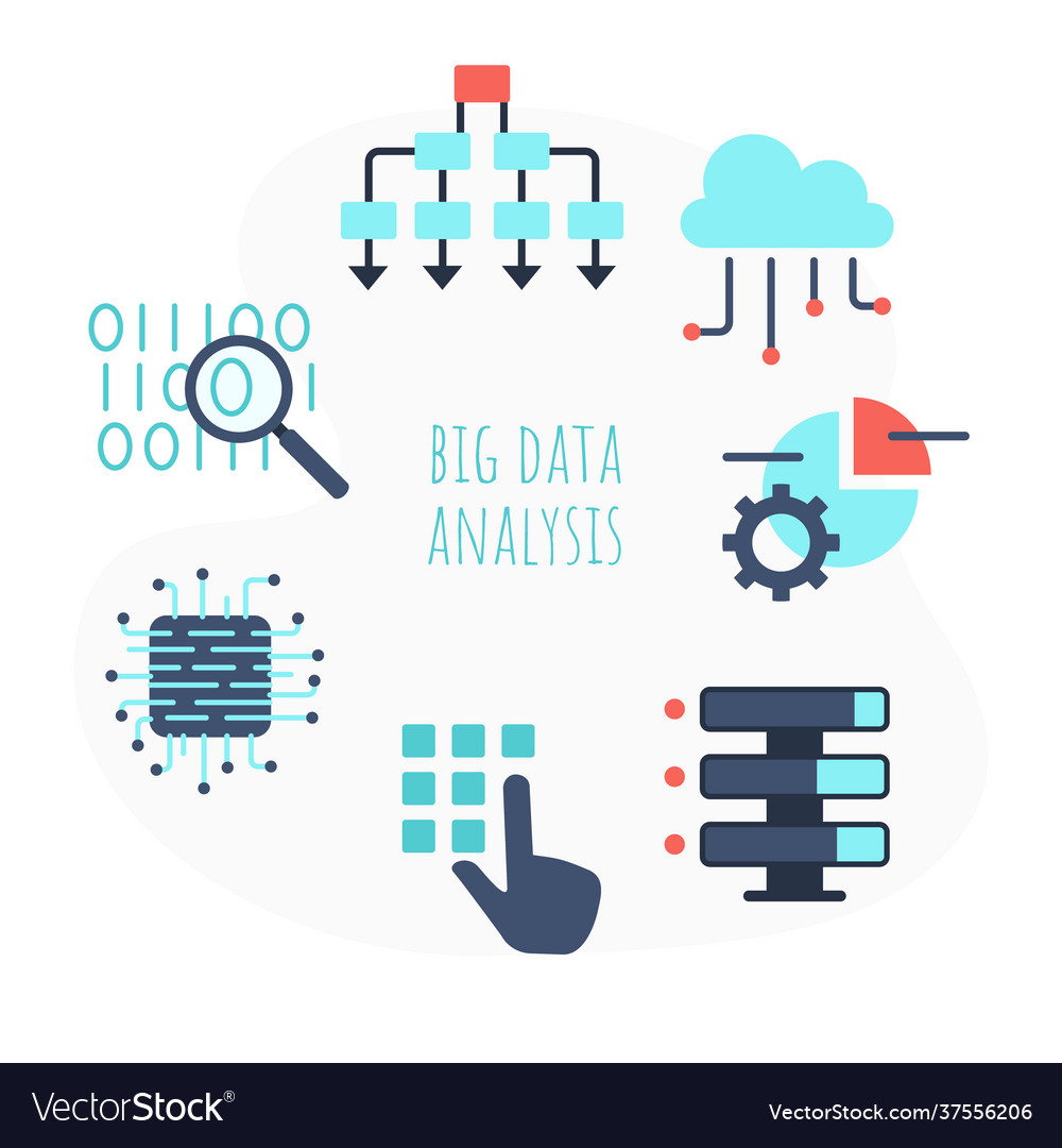Highly protected data network elements flat set vector image Highly protected data network elements flat set