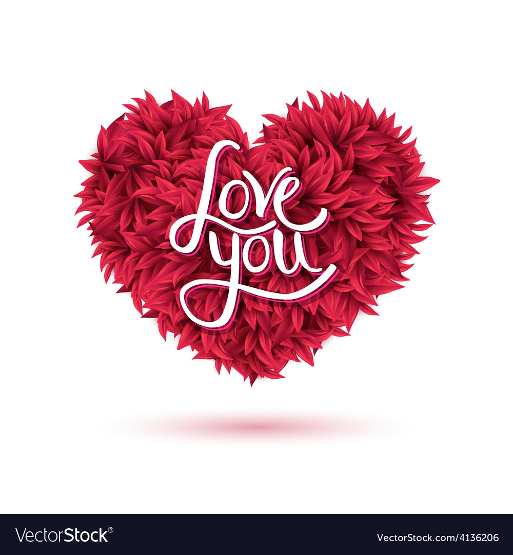 Love you message on red flowers forming heart Vector Image