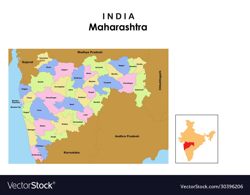 Maharashtra map district names in maharashtra Vector Image