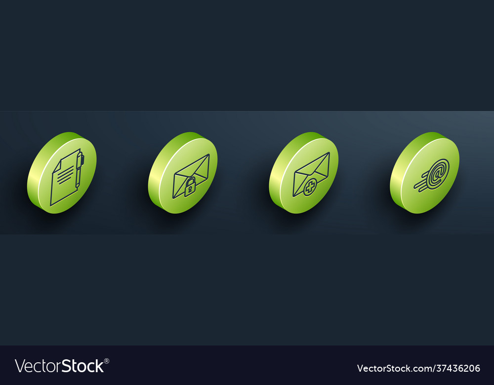 Set isometric document and pen mail message lock