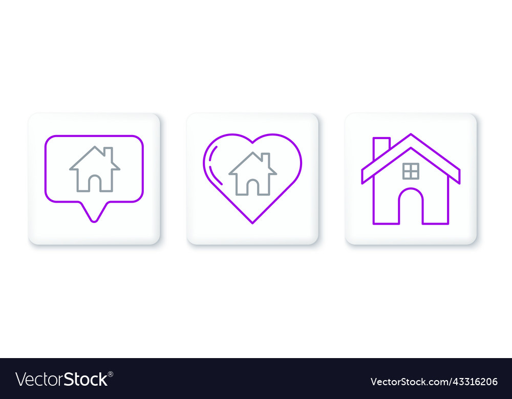 Set line house map pointer with and heart vector image Set line house map pointer with and heart