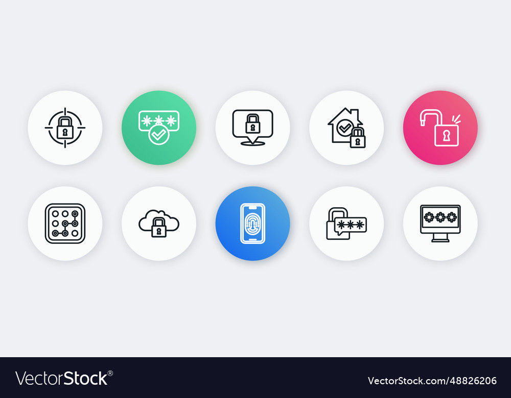 Set line mobile with fingerprint scanner open vector image Set line mobile with fingerprint scanner open