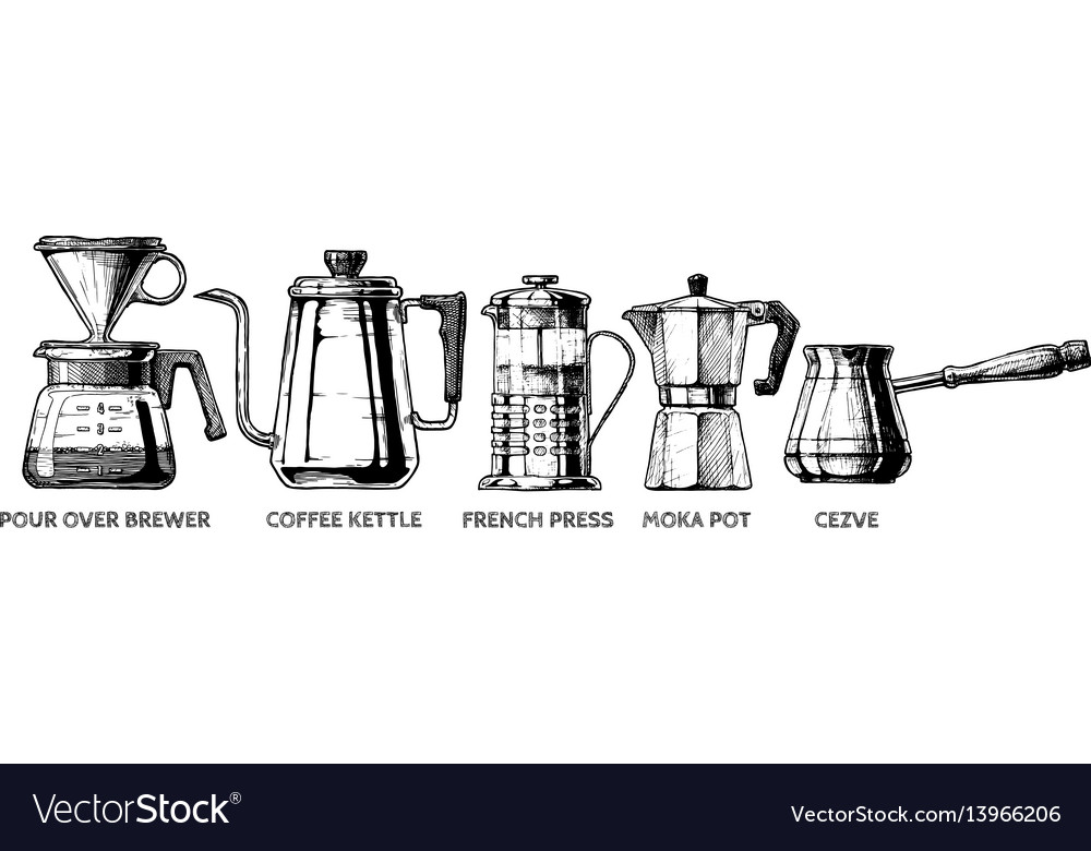 Set Of Coffee Preparation Vector Image Set Of Coffee Preparation Vector Image