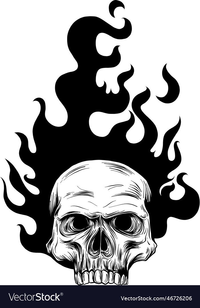 Skull on fire with flames Royalty Free Vector Image