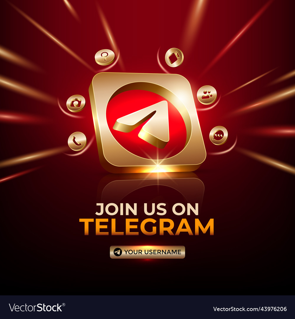 Telegram square banner 3d gold icon for business