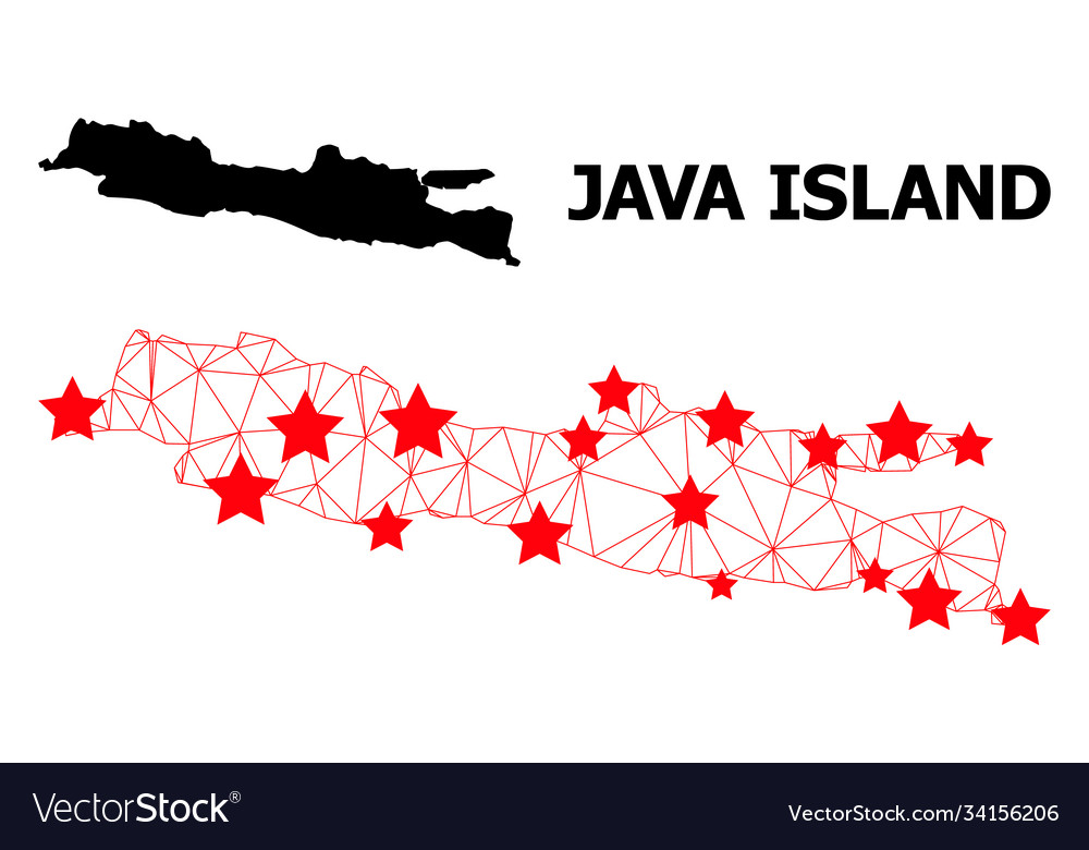Wire Rahmen polygonale Karte Java Insel mit rot vector image Wire Rahmen polygonale Karte Java Insel mit rot
