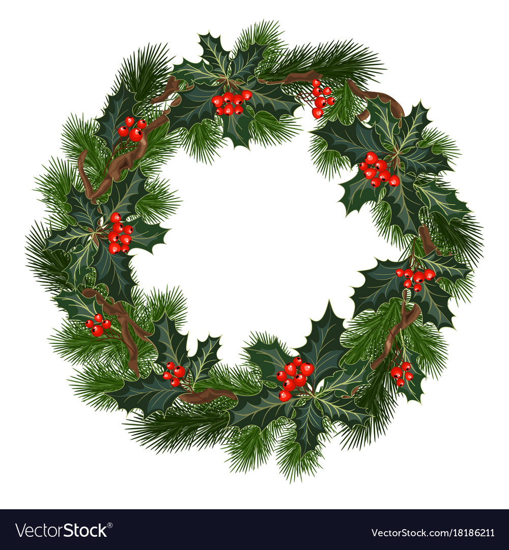 Christmas Decorations With Holly And Red Berries Vector Image