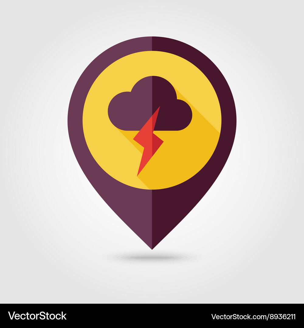 Cloud lightning flat pin map icon weather Vector Image