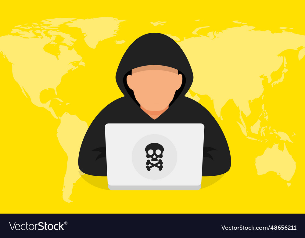 Computer hacker with laptop icon