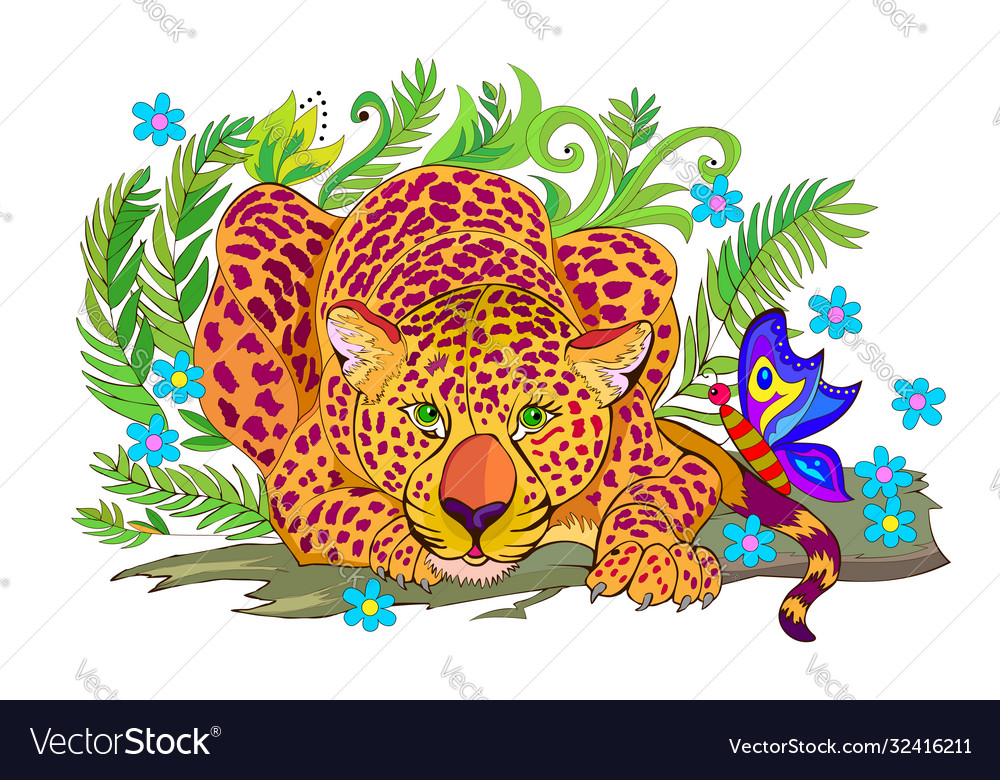 Fantasy cute leopard in jungle looking Royalty Free Vector