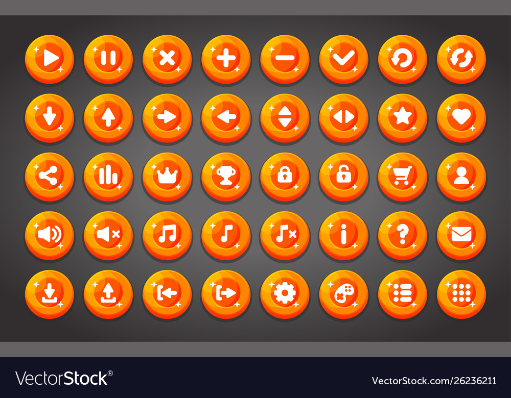 Flat round game buttons in cartoon style