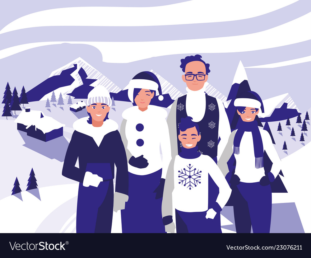 Gruppe der Familie mit Kleidung Weihnachten im Winter vector image Gruppe der Familie mit Kleidung Weihnachten im Winter