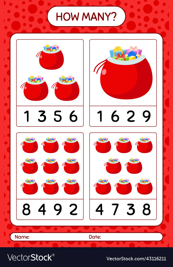 How many counting game with santas bag worksheet