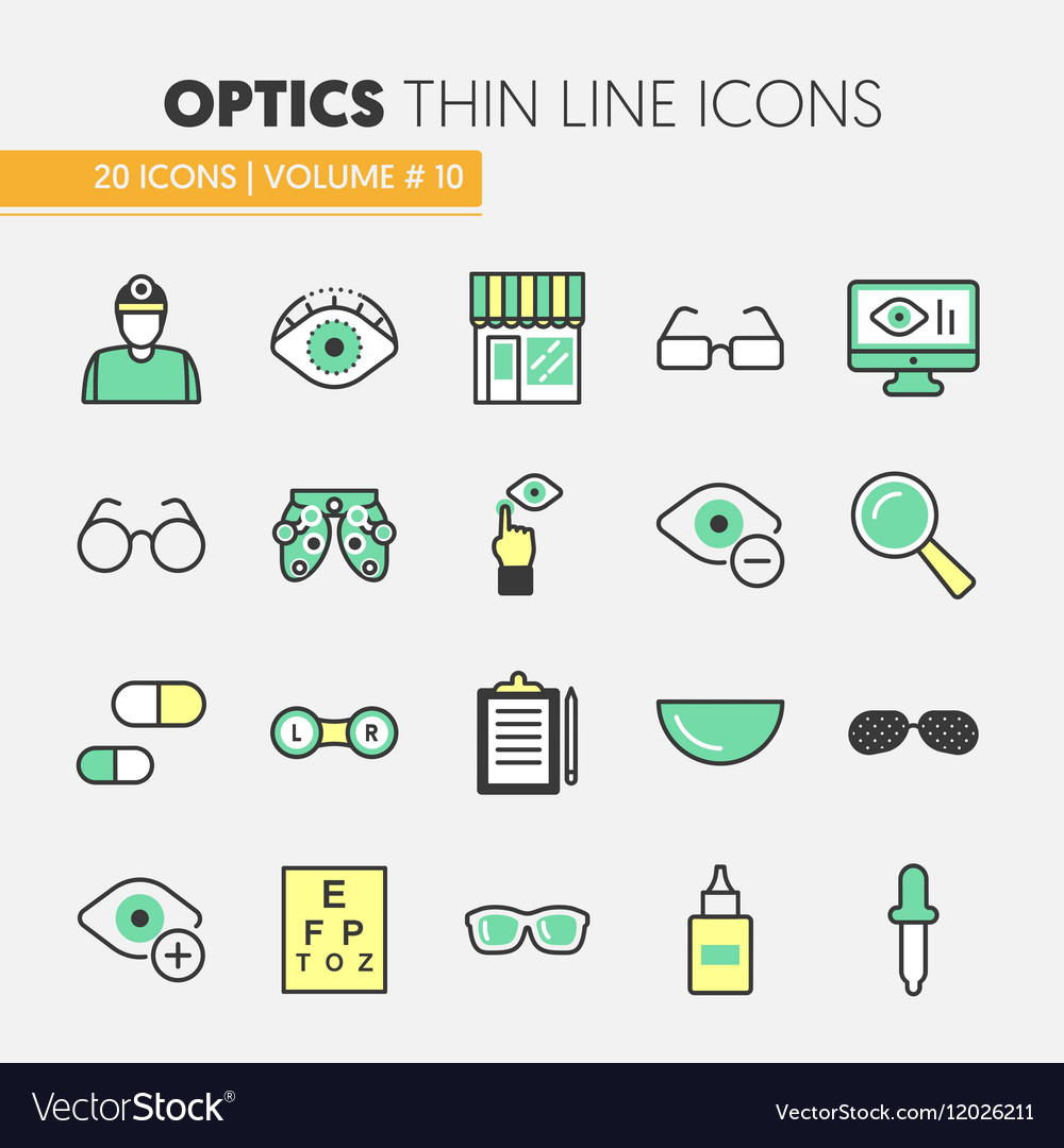 Optician thin line icons set with optometry