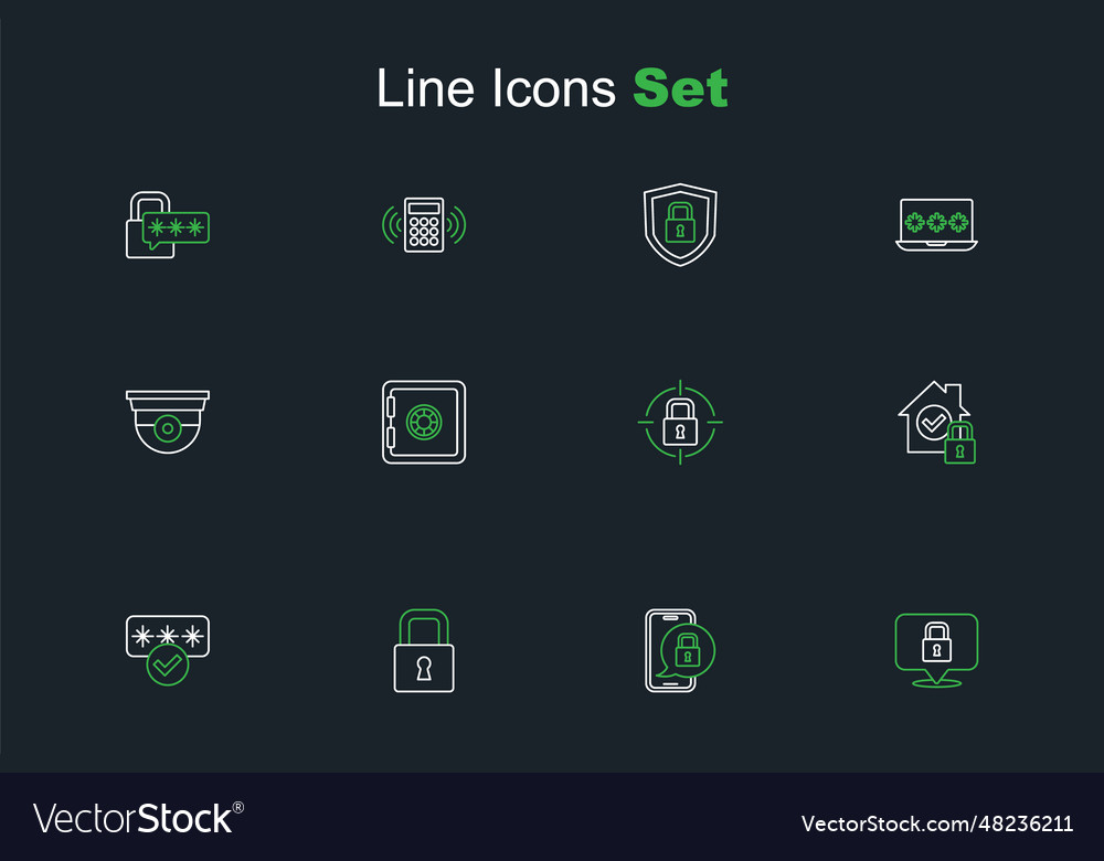 Set Line Lock mobil mit geschlossenem Padlock-Passwort vector image Set Line Lock mobil mit geschlossenem Padlock-Passwort