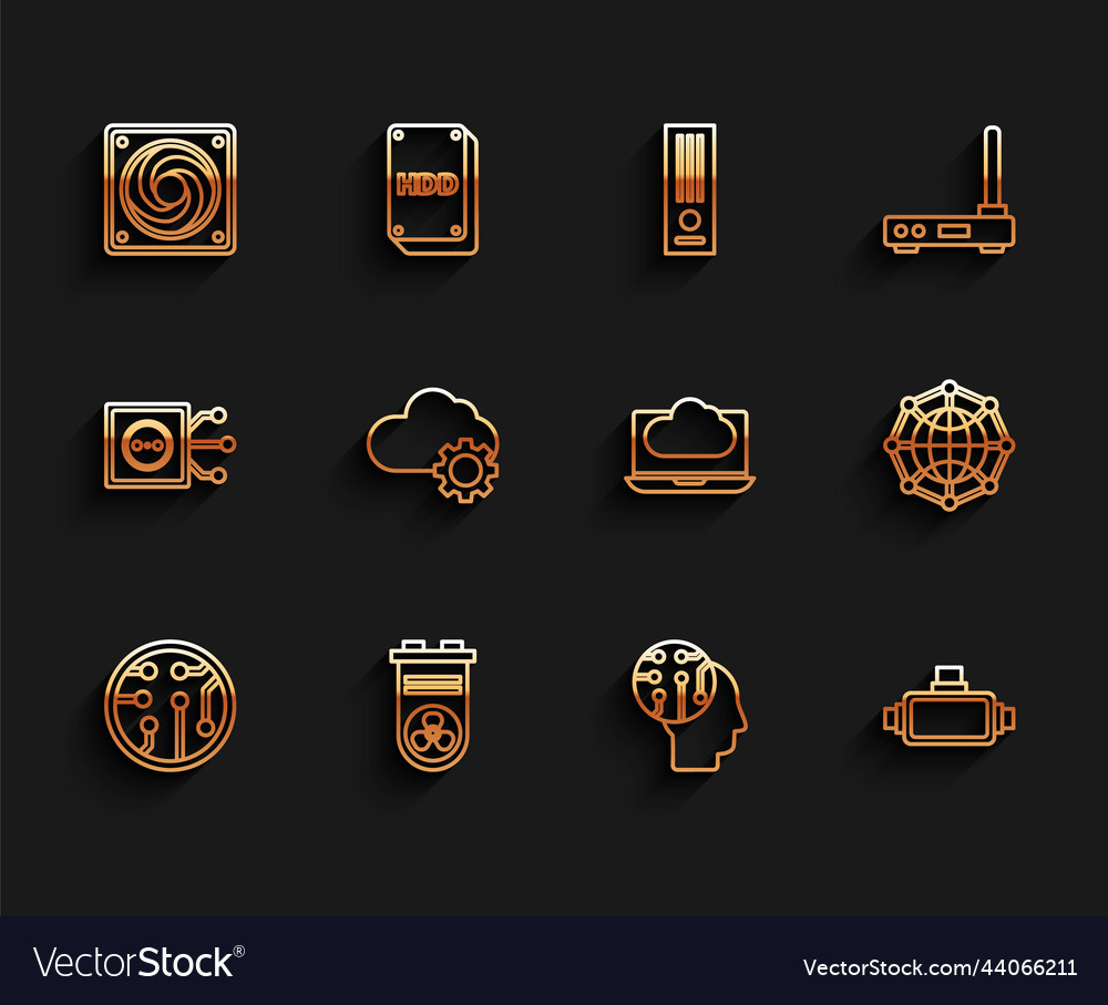 Set line processor computer cooler human brain vector image Set line processor computer cooler human brain
