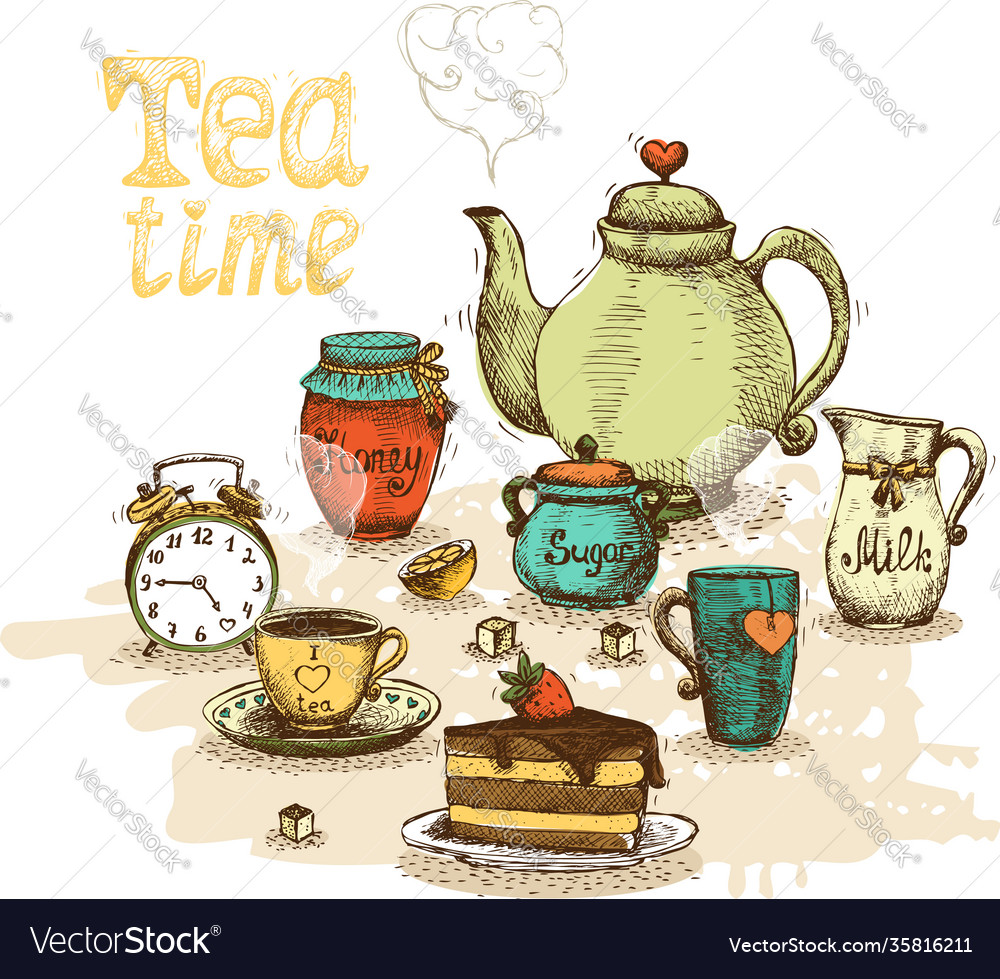 Tea time still life Royalty Free Vector Image - VectorStock