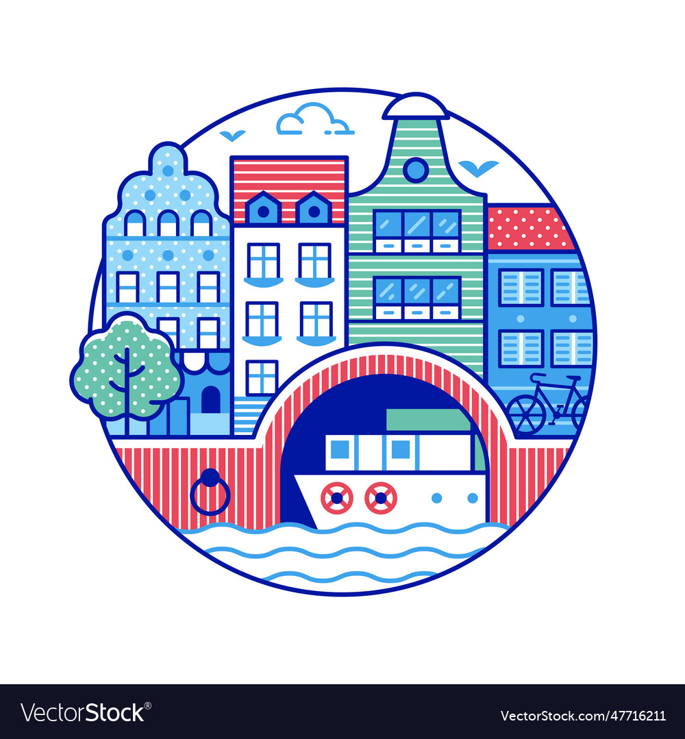 travel-amsterdam-circle-icon-with-canal-houses-vector-image