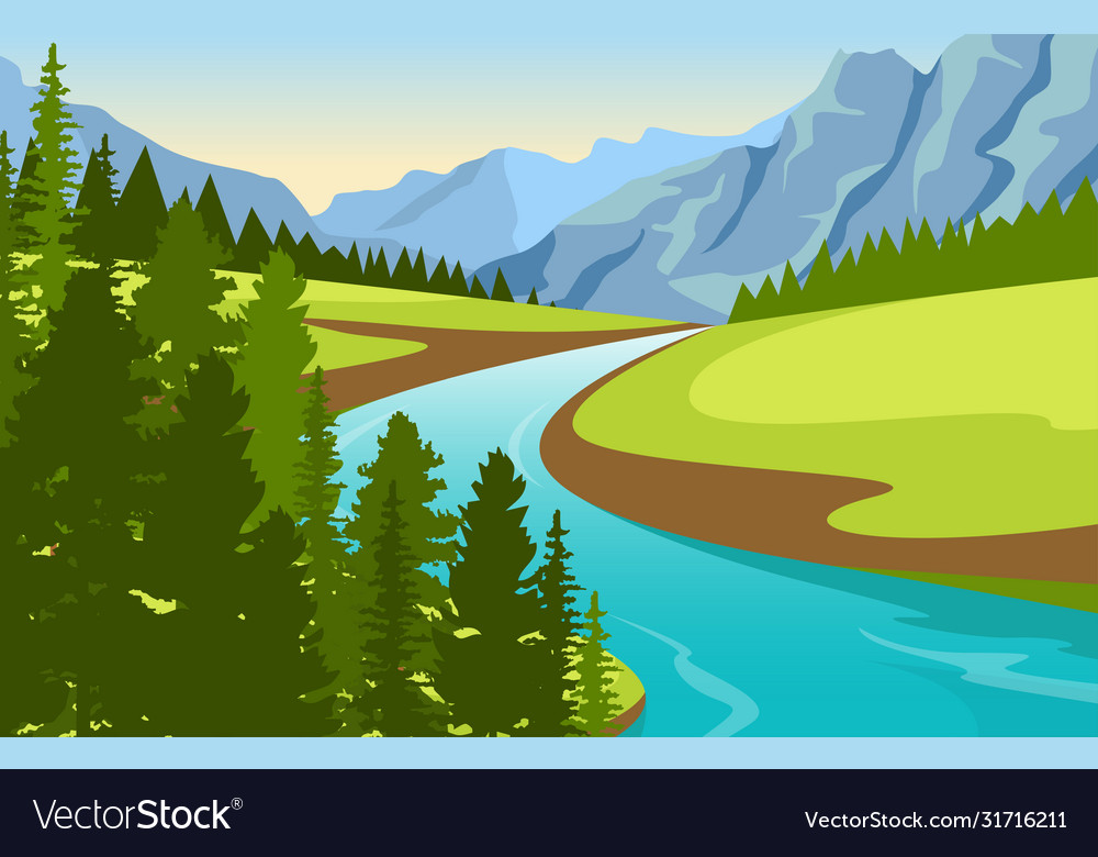 Winding river mountain forest beautiful rural