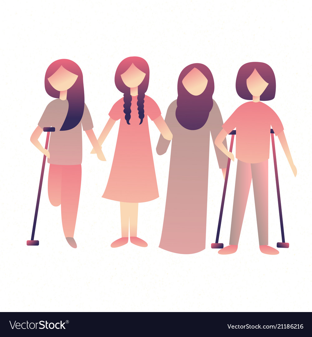 Disabled woman female standing together physical Vector Image