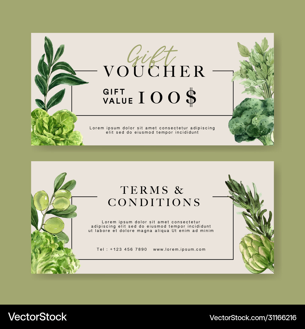 Gift voucher vegetable watercolor paint Royalty Free Vector