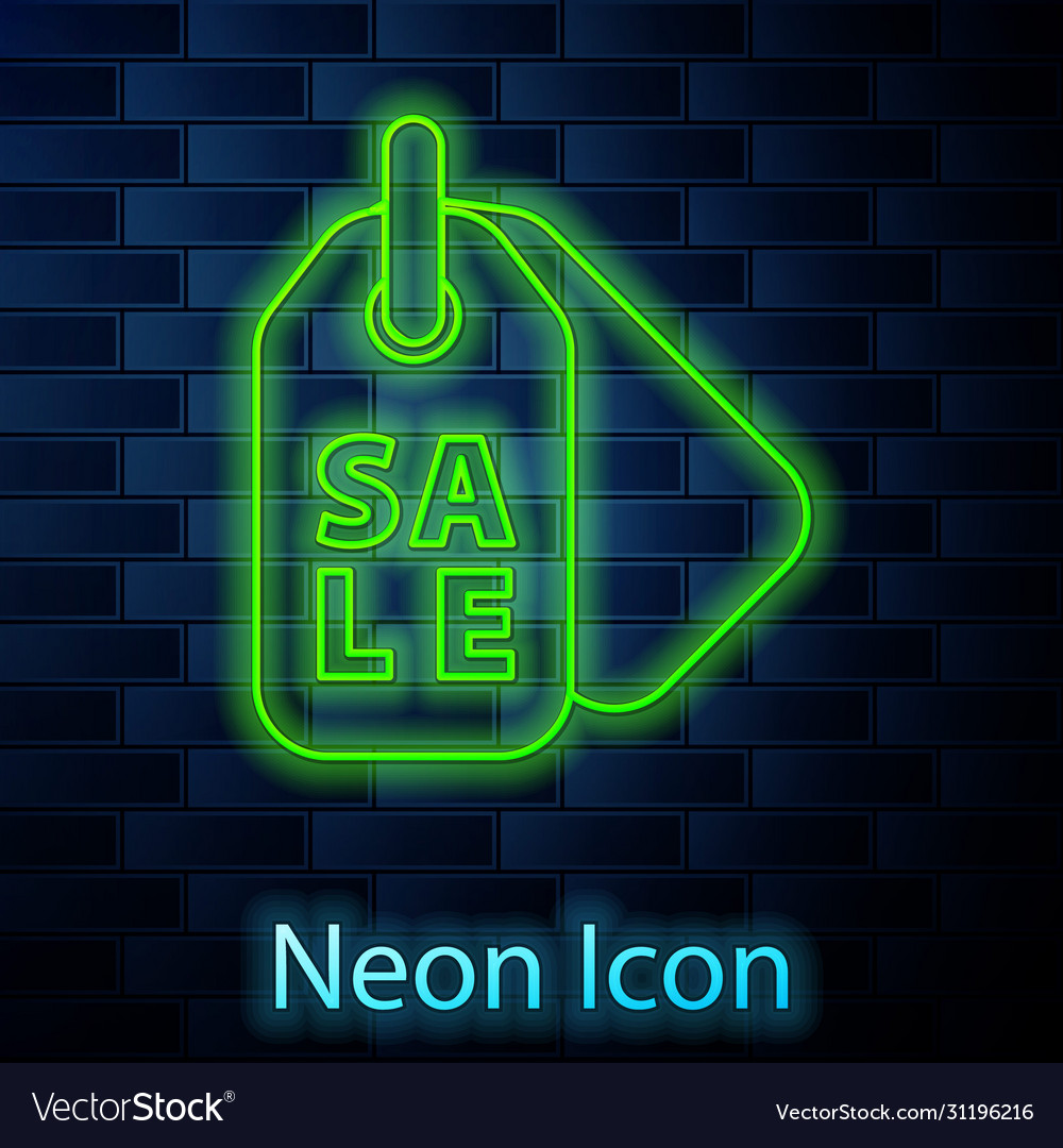 Glowing neon line price tag with an inscription Vector Image