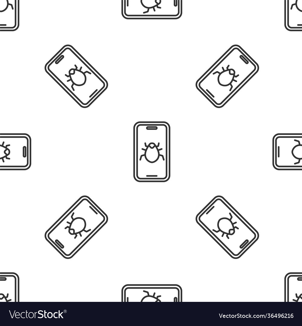 Grey line system bug on mobile icon isolated vector image Grey line system bug on mobile icon isolated