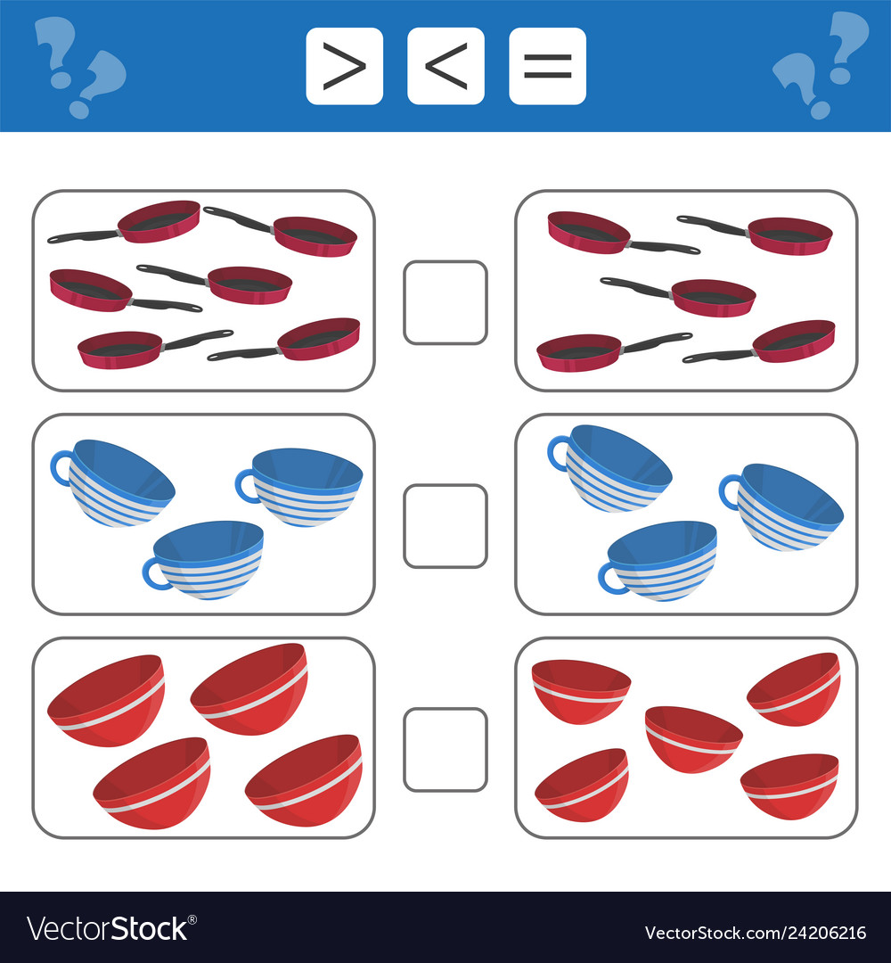 Learning mathematics numbers - choose more less vector image Learning mathematics numbers - choose more less