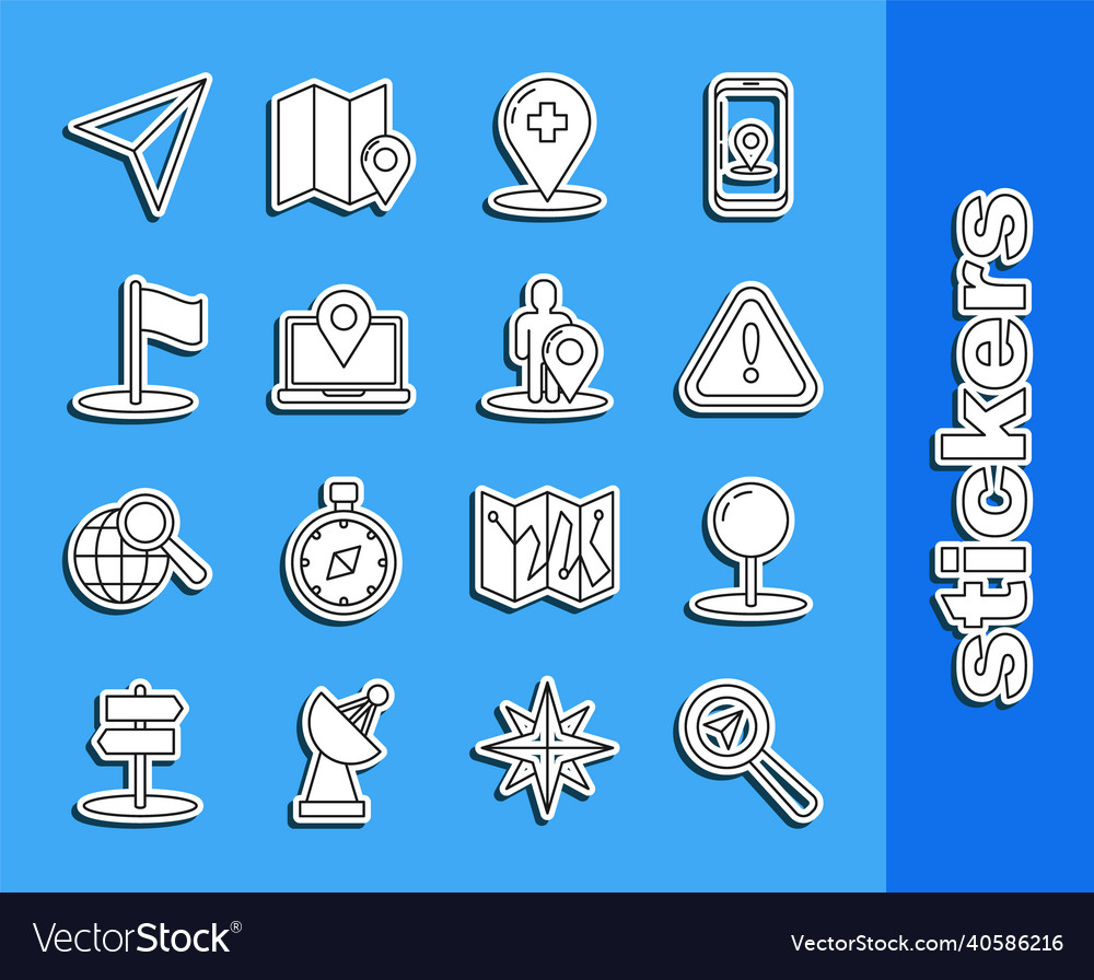 Set line search location push pin exclamation vector image Set line search location push pin exclamation