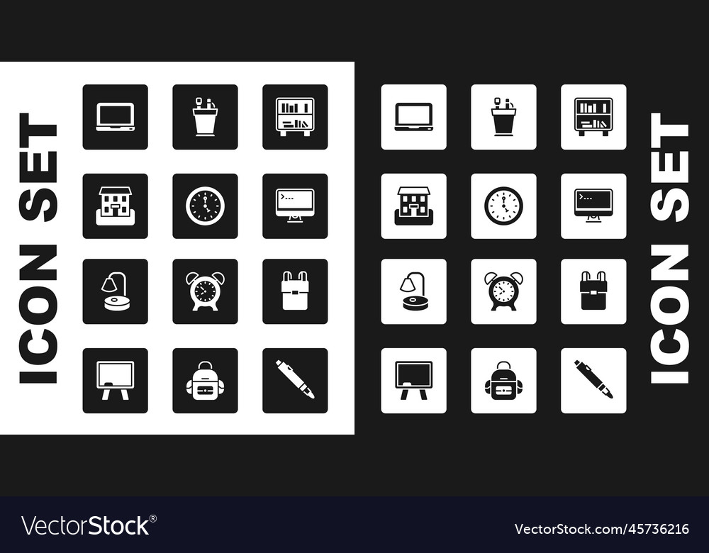 Set shelf with books clock school building vector image Set shelf with books clock school building