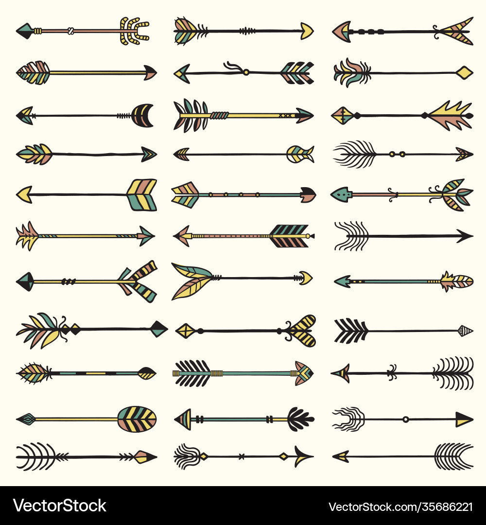 Boho arrows collection ethnic authentic feathers Vector Image