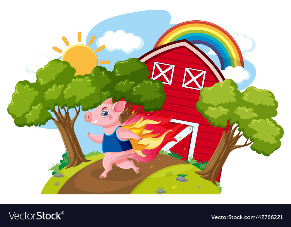 Farm barn with tree and rainbow