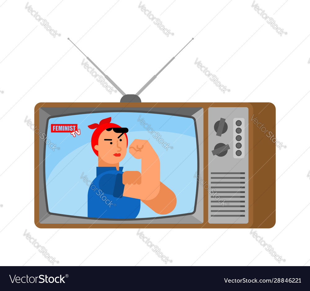 Feminist tv news old television woman Royalty Free Vector