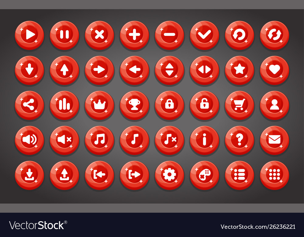 Flat round game buttons in cartoon style