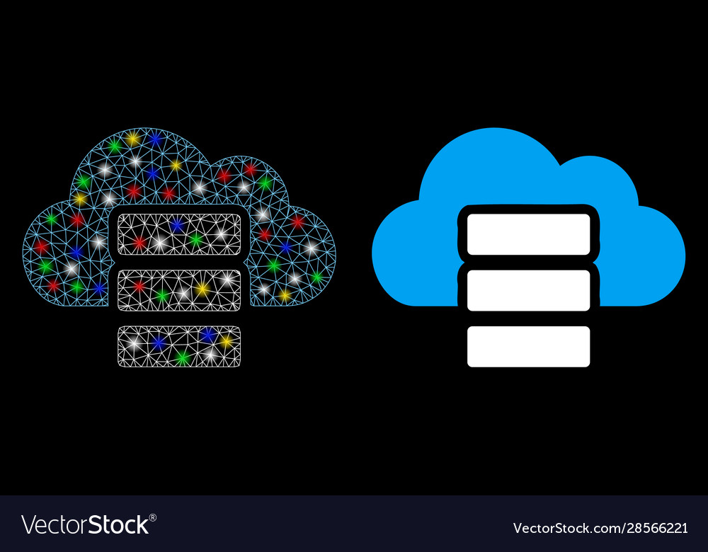Glowing mesh 2d cloud database icon with flash vector image Glowing mesh 2d cloud database icon with flash